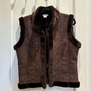 Brown suede vest with gold studded details!